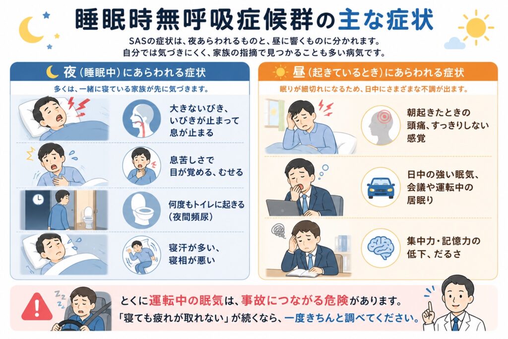 睡眠時無呼吸症候群の主な症状
